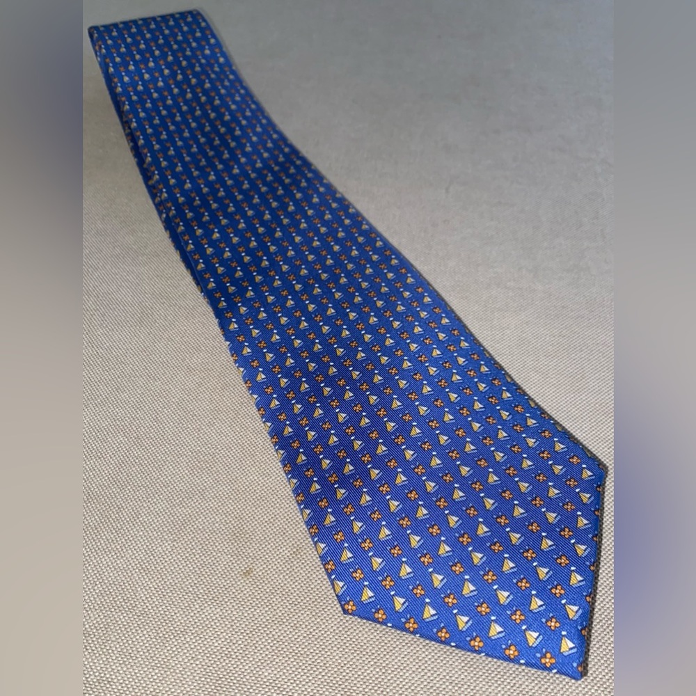 Salvatore Ferragamo Silk Italian Neck Tie with Miniature Sailboats and Flowers